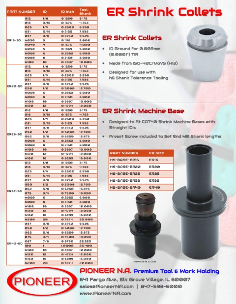 Pioneer ER Shrink Collets